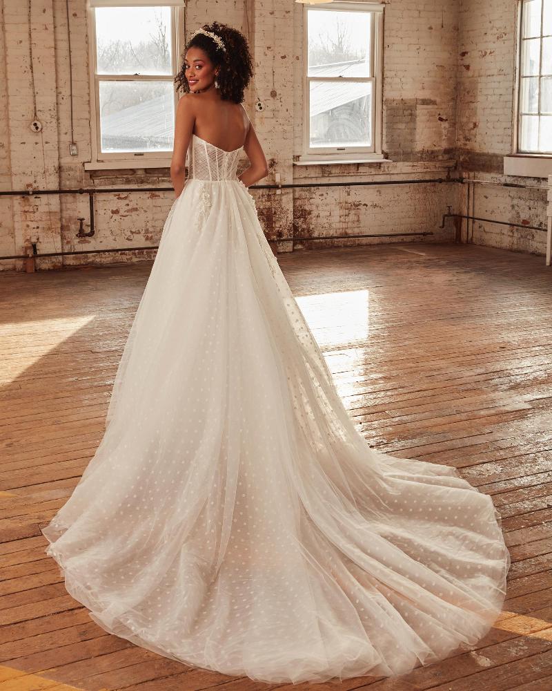 La21232 a line strapless wedding dress with lace and removable sleeves5